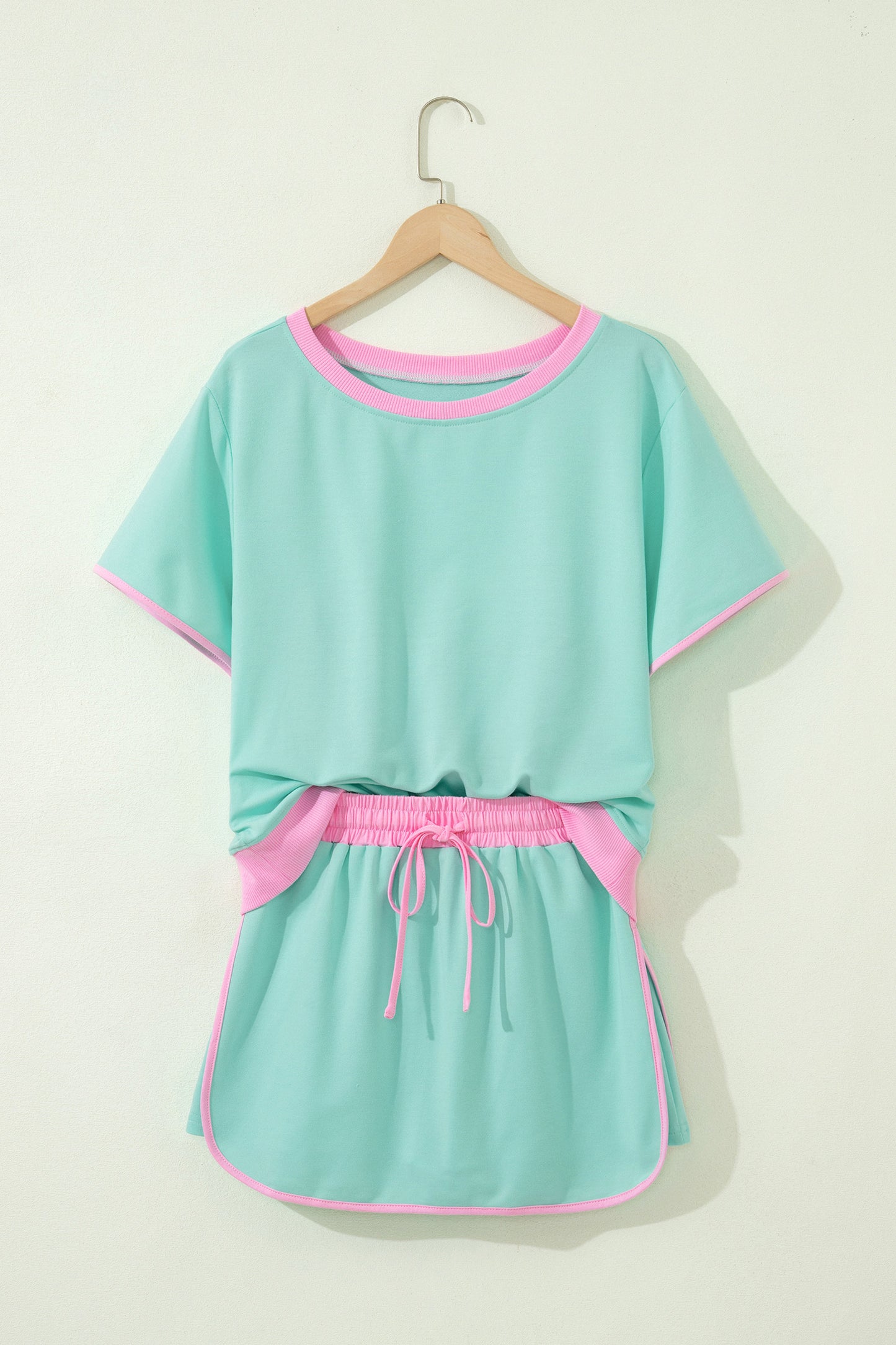 Apricot Colorblock Edge Drop Shoulder T Shirt and Skort 2Pcs Set