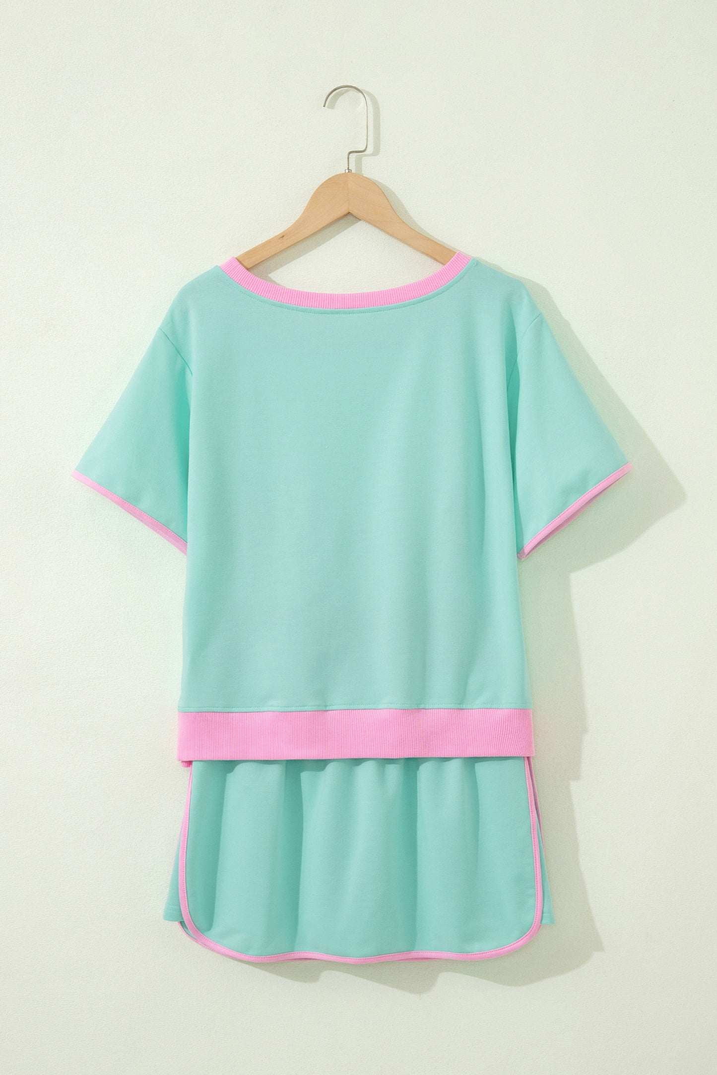 Apricot Colorblock Edge Drop Shoulder T Shirt and Skort 2Pcs Set